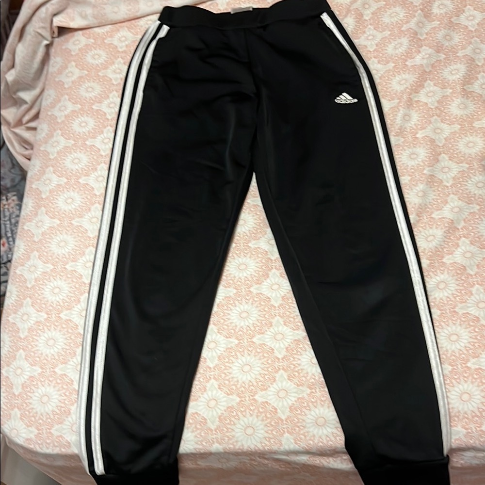 Adidas Black and White Sweatpants with Iconic Stripes